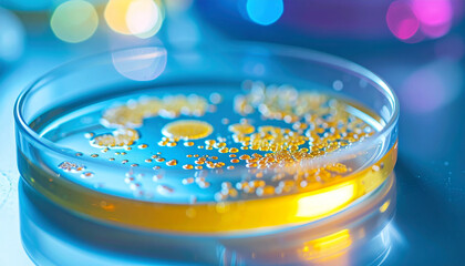 Petri dish with bacteria culture, biotechnology concept. Laboratory environment.