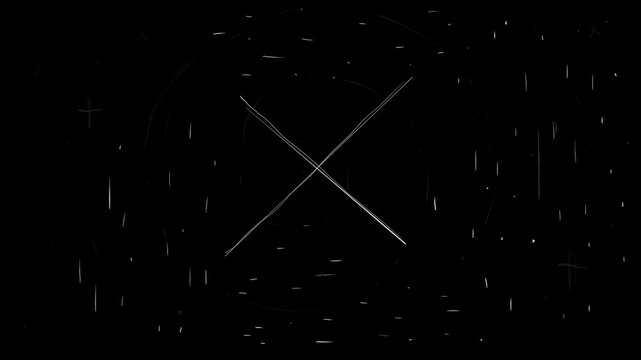 Retro texture with white scratches and draft marks on black background. Worn film strip overlay effect.