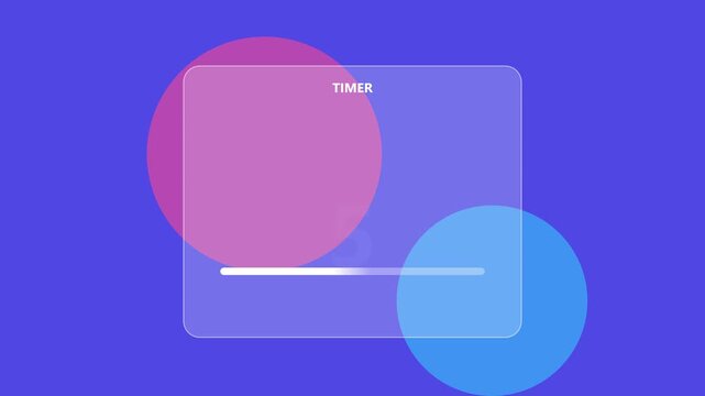 Glassmorphism timer interface with progress bar and two overlapping circles on a blue background