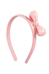 Pink plastic hair headband with bow, transparent background