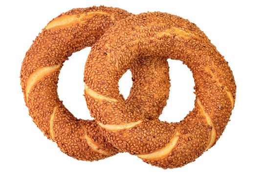 simit bagels bread with sesame seeds on clear background