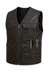 Black leather vest with tools for mechanic work