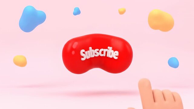 Animated subscribe button with 3D clicking hand and confetti
