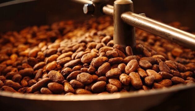 Close-up of roasted cocoa beans in a roasting machine 8