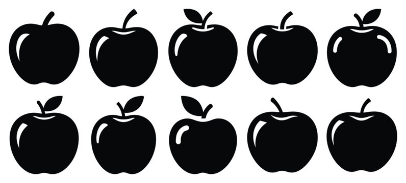 silhouette nature apple fruit drawing icons and set of graphics nature elements