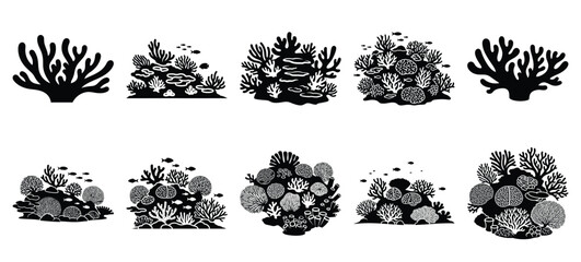 silhouette nature coral reef drawing icons and set of graphics nature elements © Bipul
