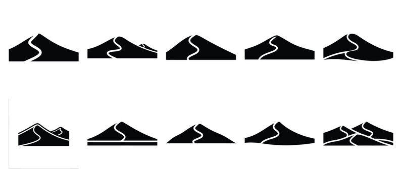 silhouette nature desert dune drawing icons and set of graphics nature elements