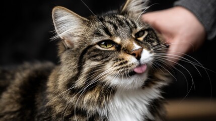 Naklejka premium Adorable Tabby Cat with Playful Expression and Outstretched Tongue