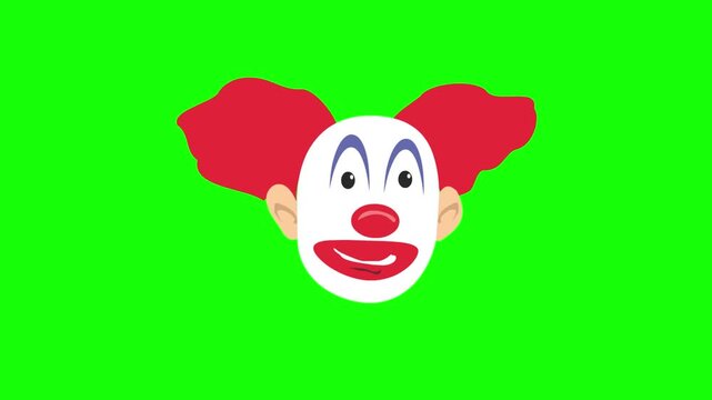 Animation of a clown's head on a green background, art, 2D.
