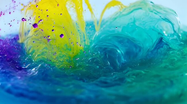 Vibrant splash of colorful fluids colliding in a dynamic and captivating display