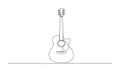 Continuous one line drawing of an acoustic guitar, minimalist style music and electric system isolated outline vector illustration