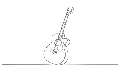 Continuous one line drawing of an acoustic guitar, minimalist style music and electric system isolated outline vector illustration