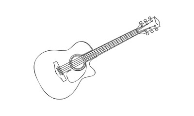 Continuous one line drawing of an acoustic guitar, minimalist style music and electric system isolated outline vector illustration