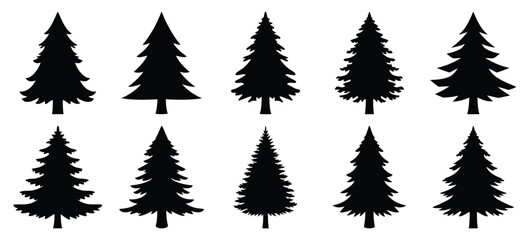 Obraz premium silhouette nature pine tree drawing icons and set of graphics nature elements