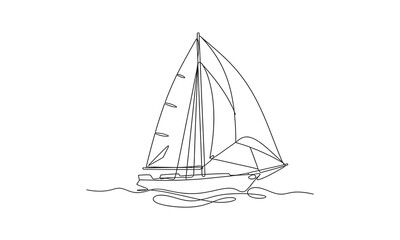 Sailboat continuous one line drawing minimalist. Continuous one line drawing of Sailing boat minimalist vector. Editable outline
