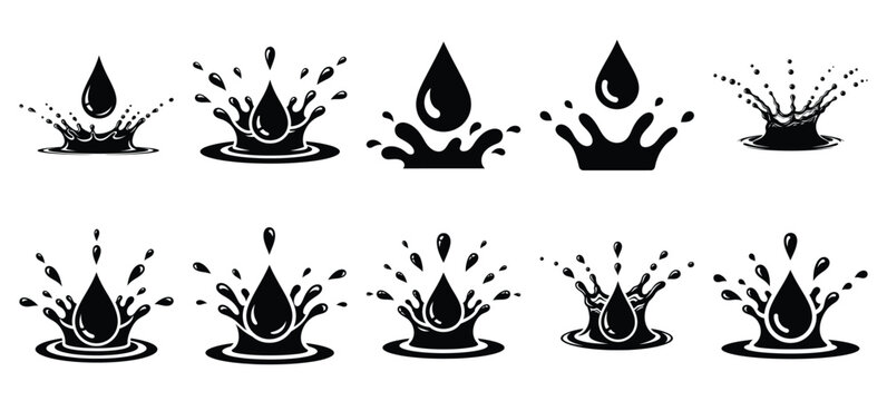 silhouette nature raindrop splash drawing icons and set of graphics nature elements