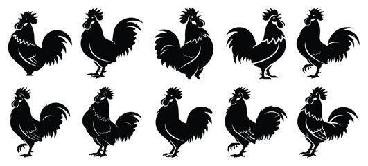 silhouette nature rooster crow drawing icons and set of graphics nature elements © Bipul