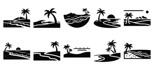 silhouette nature sand beach drawing icons and set of graphics nature elements © Bipul