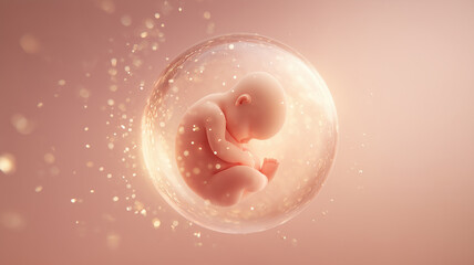 生命の起源：神秘的な光に包まれた胎児のイラスト