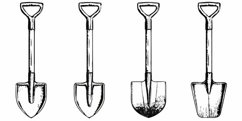 Four vintage illustrations of garden shovels and digging tools © Ankan