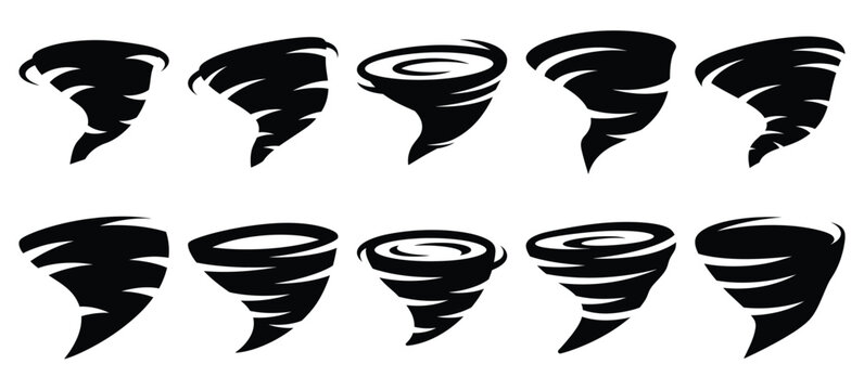silhouette nature tornado swirl drawing icons and set of graphics nature elements