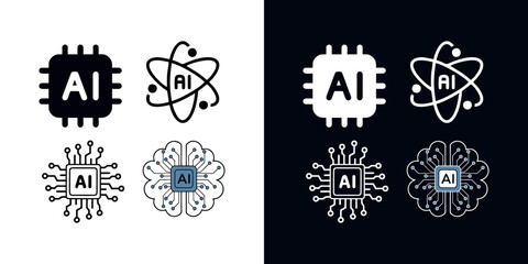 Artificial intelligence logos and symbols in modern tech designs