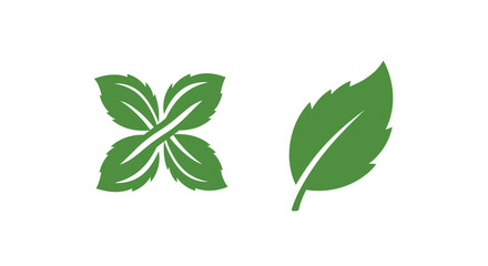 Fototapeta premium Two green leaf designs a minimalist botanical illustration silhouette