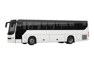 White coach bus for passenger transportation, transparent background