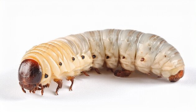 Horn beetle larvae (Oryctes rhinoceros) closeup on isolated background 10