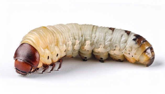 Horn beetle larvae (Oryctes rhinoceros) closeup on isolated background 9