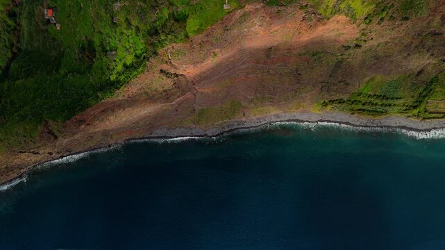 Coastal Cliffs and Atlantic Waves Breaking on Rocky Shore, Madeira Island PortugalB2:B58