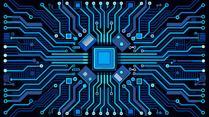 A futuristic depiction of a central processing unit with glowing blue circuitry connections Vector