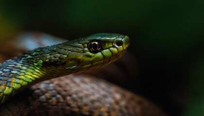 Obraz premium Oxyuranus snake closeup face macro shot taken on a dark background 2