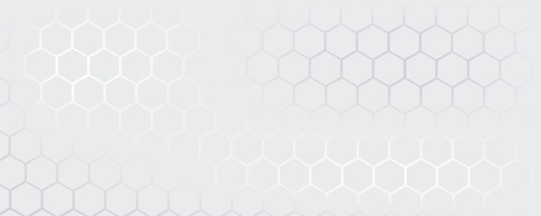 Abstract white and grey hexagonal pattern background design. Modern simple overlapping hexagon geometric element with molecular structures. Medical science technology concept