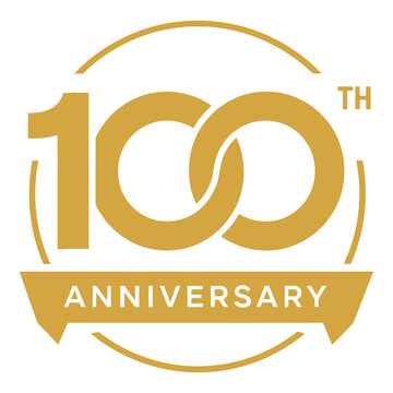 Gold anniversary logo with 100th and banner on white background icon