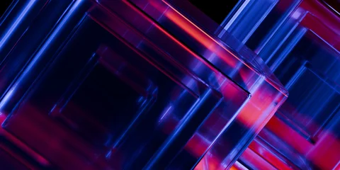 Cyber elements made of transparent glass and liquid acrylic purple blue glow on black backdrop cinematic tech background design cover art visuals 3d rendering © IM_VISUALS