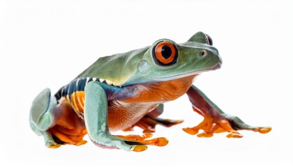 Rhacophorus margaritifer isolated on white background, Java flying frog closeup 2