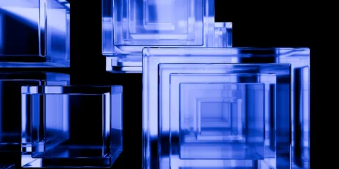 Cyber elements made of transparent glass and liquid acrylic purple blue glow on black backdrop cinematic tech background design cover art visuals 3d rendering © IM_VISUALS