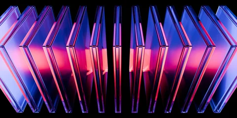 Cyber elements made of transparent glass and liquid acrylic purple blue glow on black backdrop cinematic tech background design cover art visuals 3d rendering © IM_VISUALS