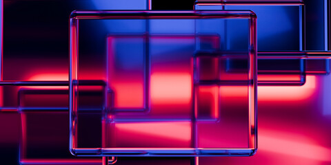 Cyber elements made of transparent glass and liquid acrylic purple blue glow on black backdrop cinematic tech background design cover art visuals 3d rendering © IM_VISUALS