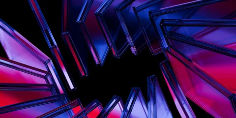 Cyber elements made of transparent glass and liquid acrylic purple blue glow on black backdrop cinematic tech background design cover art visuals 3d rendering © IM_VISUALS