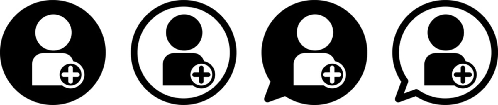 ユーザー追加のアイコンセット 新規登録・会員追加・アカウント作成 モノクロUI素材 Add User Icon Set New Account Registration Monochrome UI Design
