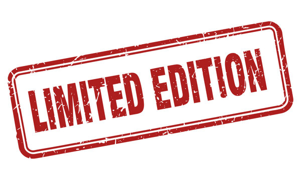 Red "Limited Edition" rubber stamp on a white background. Distressed grunge texture icon for promotional offers, exclusive products, and marketing labels. Rectangular seal sign isolated for design.