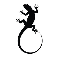 Obraz premium Silhouette of a lizard clinging to a curved surface black and white