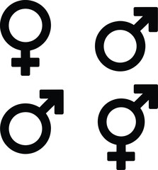 Collection of simple black icons illustrating standard biological male and female gender symbols arranged diagonally across a light gray surface.