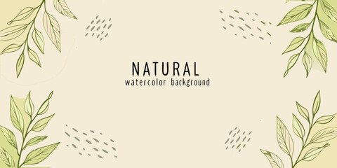 Watercolor leaves and branches create a natural minimalist background design © Partha