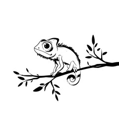 Chameleon. Chameleon simple black and white line art vector logo