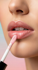 Naklejka premium Woman's Mouth with Lip Gloss Application, Clean Look