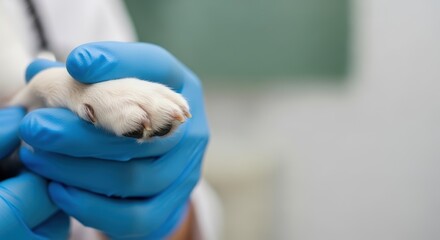 Veterinarian examining a dog's paw in a clinic