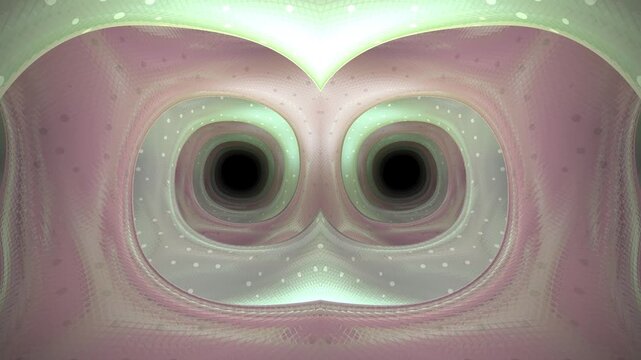 An abstract, geometric perspective of a tunnel-like structure, with a central dark aperture